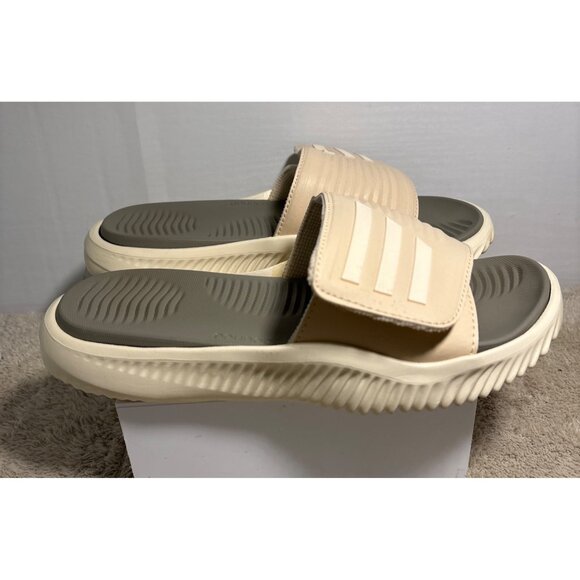 Adidas Alphabounce Slide 2.0 Sandals Cushioned Sole Beige Olive Men 5 Women 6 - Picture 4 of 12